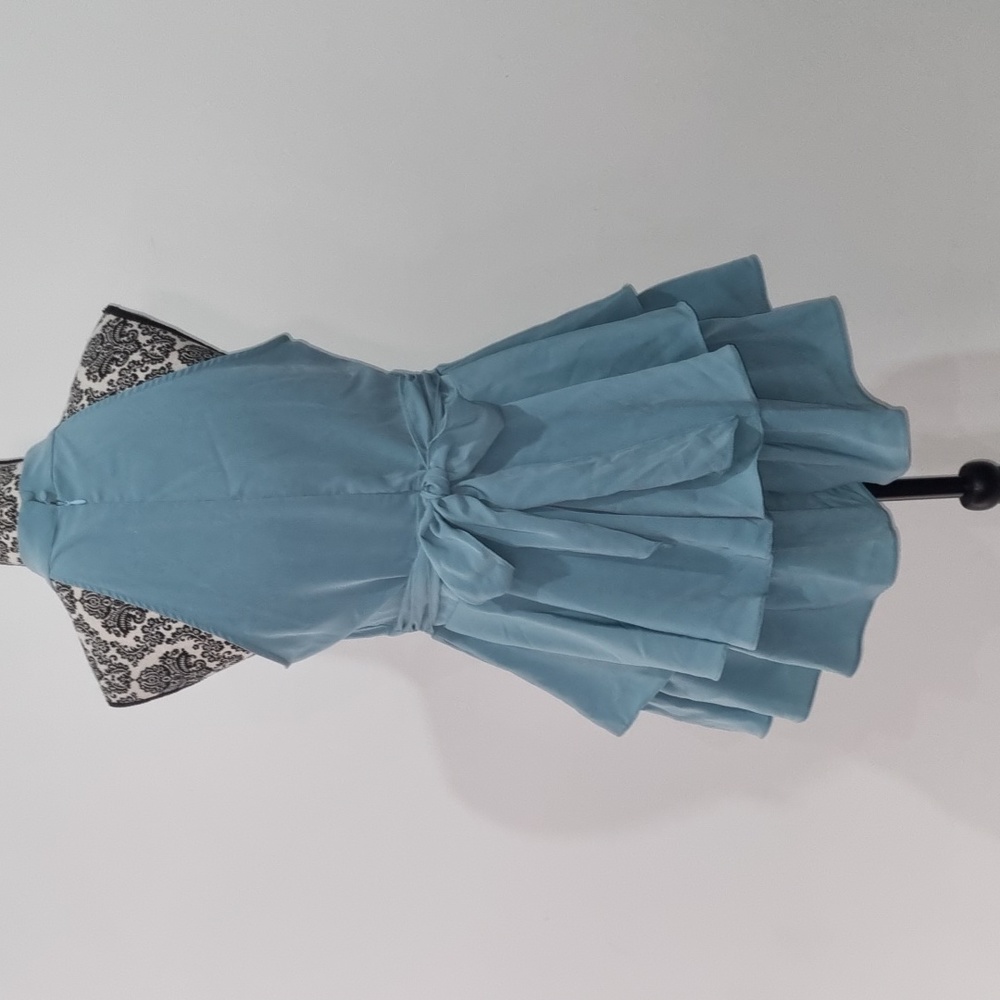 Ajoy, teal playsuit, layered ruffles, tie waist, high neck, back zip, size 12 - Picture 6 of 10